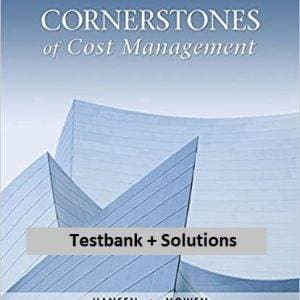 Cost management textbook cover with "Testbank + Solutions" for cost control and financial planning.