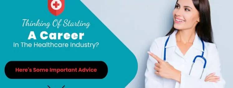 A healthcare professional woman with stethoscope, promoting career advice in healthcare industry.